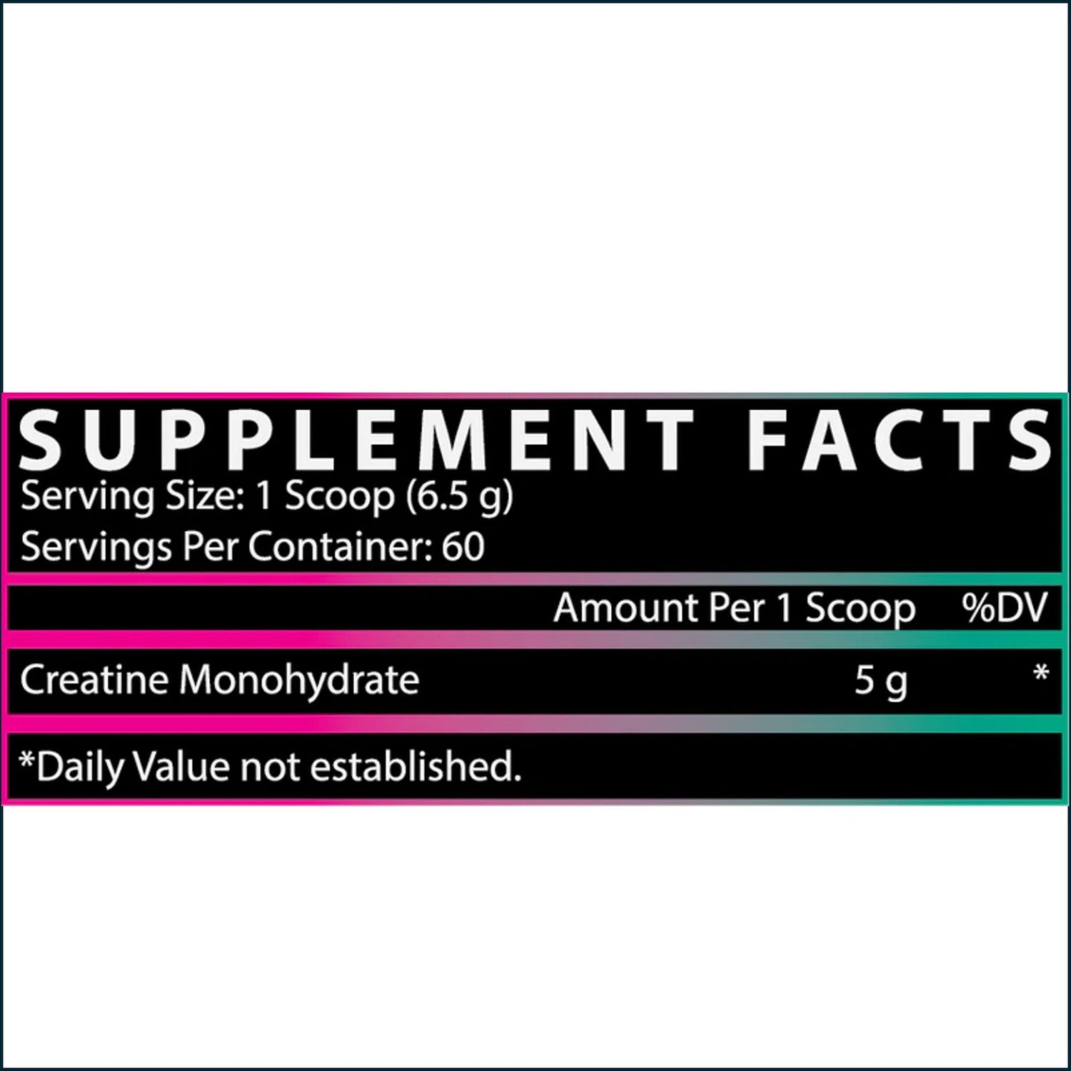 Nutrex flavored creatine monohydrate supplement label showing nutritional information and serving size for muscle support.