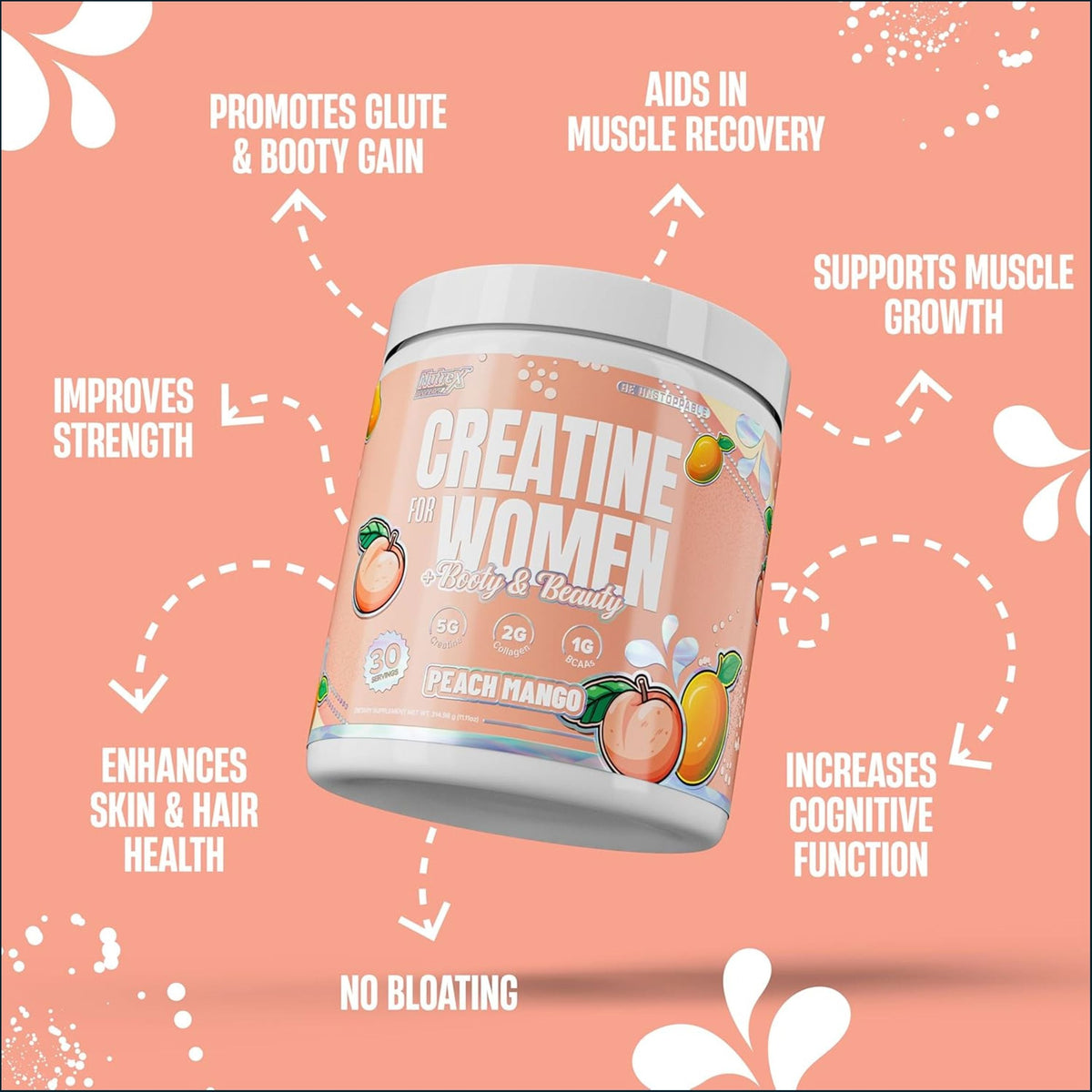 Nutrex Creatine for Women by PoorBoySupplements.com, 30 servings, featuring Kre-Alkalyn creatine in a dietary supplement container.