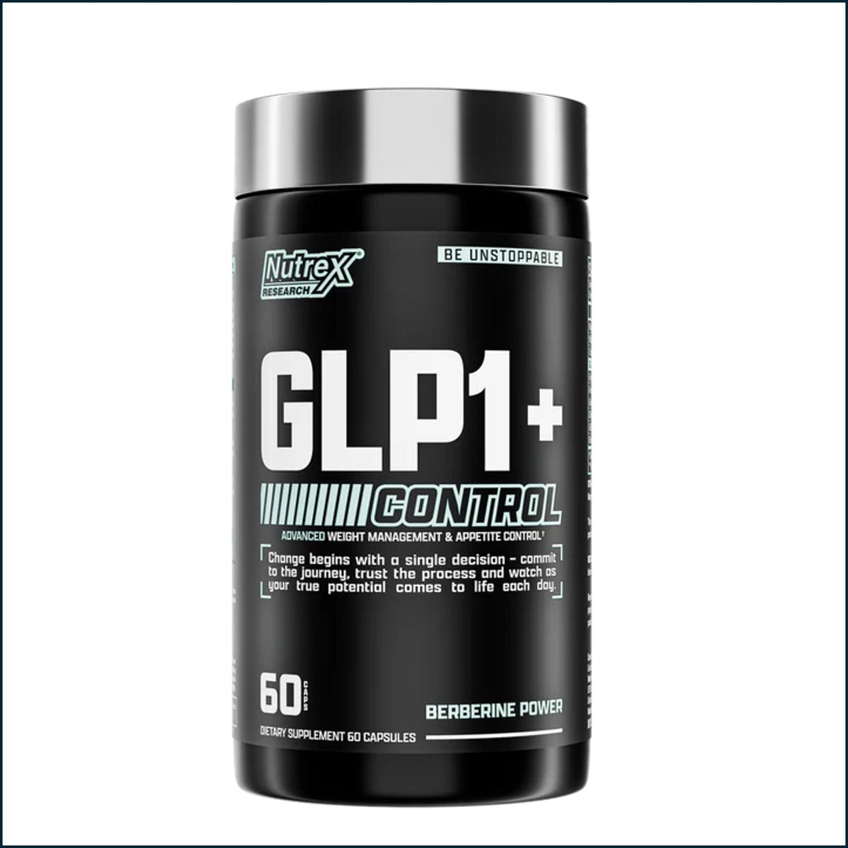 Nutrex GLP1+ Control weight loss capsules in a bottle, designed to support appetite and metabolism management.