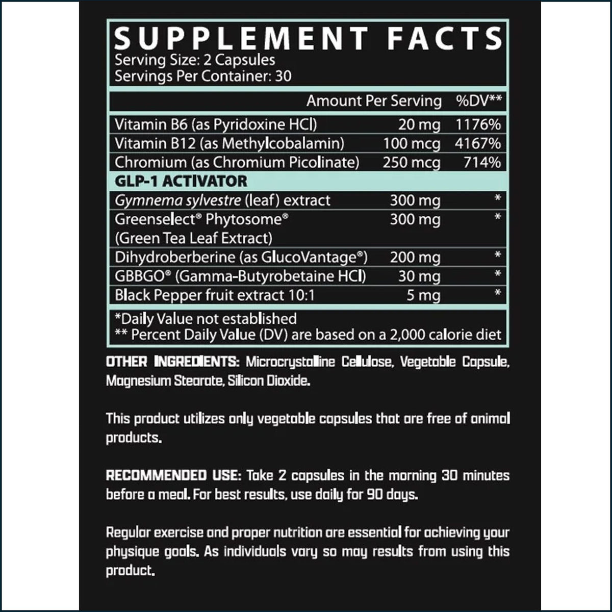 Nutrex GLP1+ Control weight loss capsules from PoorBoySupplements.com, showing the nutritional panel and capsule packaging.