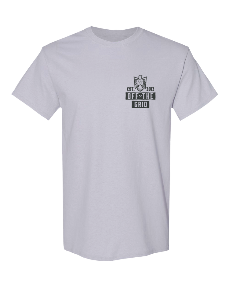 Black Soaring Eagle T-shirt by Off The Grid Surplus featuring a detailed eagle graphic on the front.