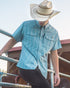 Mid-blue Daryll SS shirt by Off The Grid Surplus, a stylish button-up shirt with a classic fit and casual design.