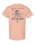 Dusty rose Never Give Up T-shirt by Off The Grid Surplus, featuring bold text and casual fit for everyday wear.
