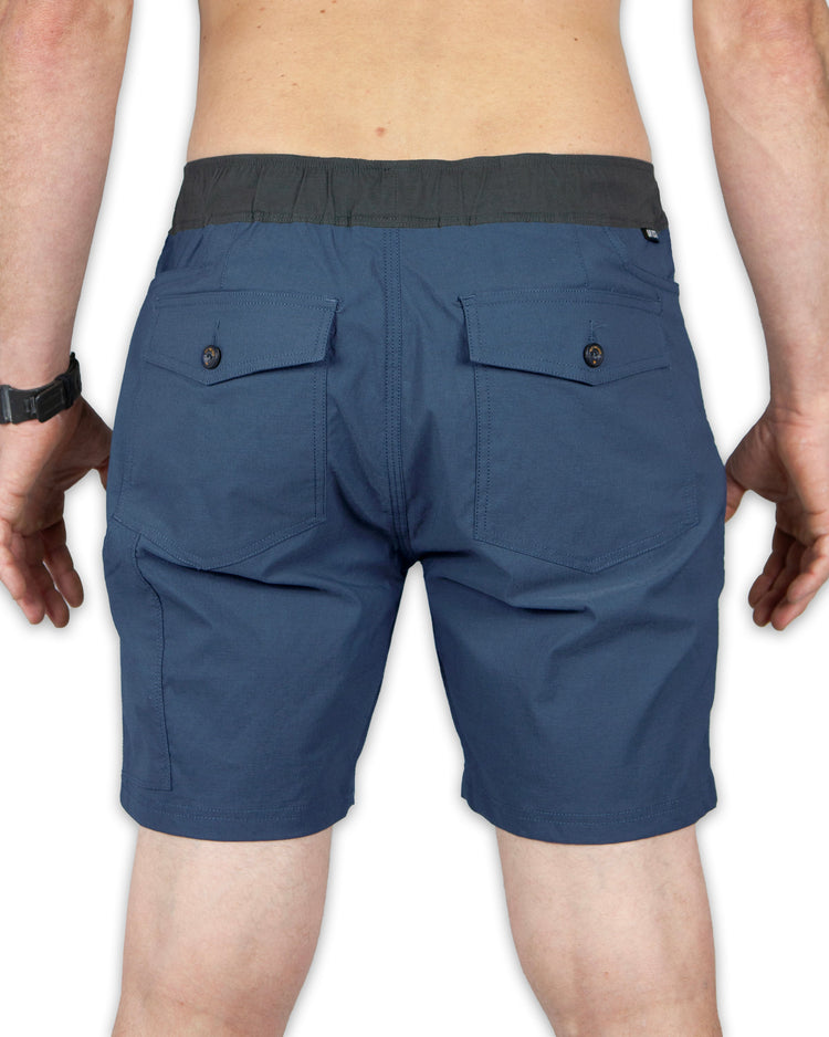 Grey blue Thunderbird Short by Off The Grid Surplus, displayed flat, showcasing comfortable fit and stylish casual design.