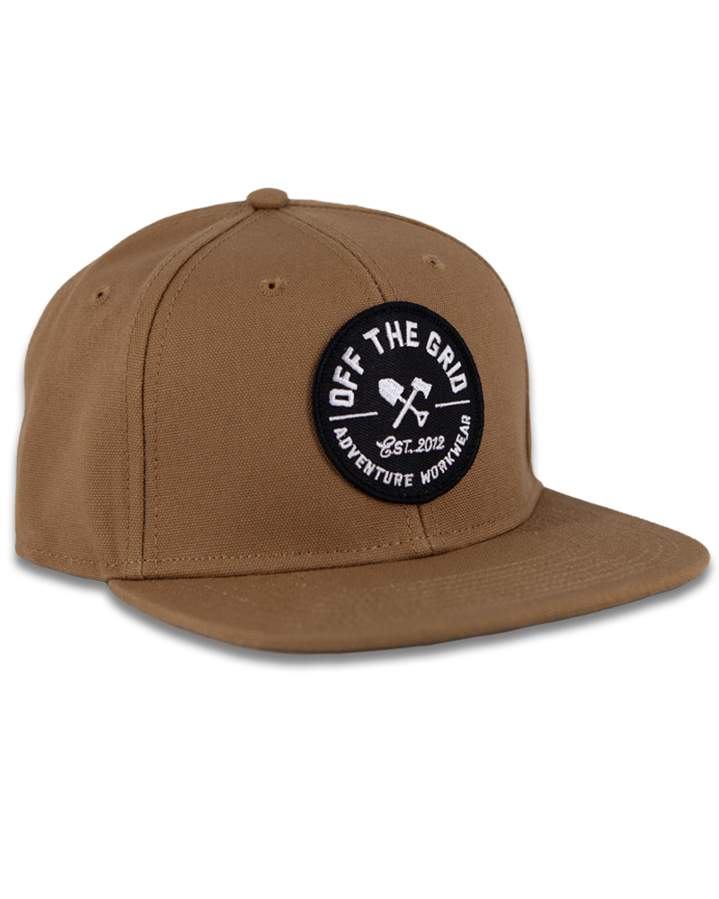 Black jobsite hat by Off The Grid Surplus featuring a sturdy brim and adjustable strap for workwear durability.