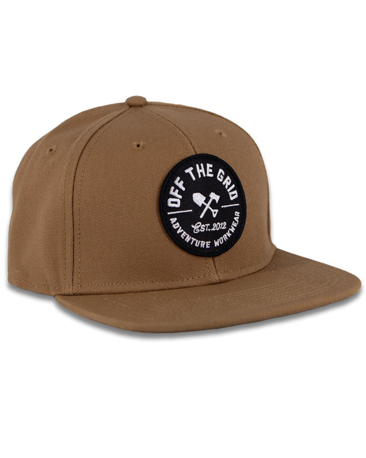Black jobsite hat by Off The Grid Surplus featuring a sturdy brim and adjustable strap for workwear durability.