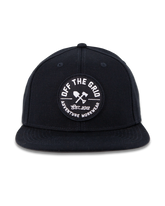 Black Off The Grid Surplus jobsite hat with a curved brim and adjustable strap, designed for durability and sun protection.