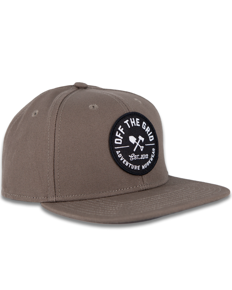 Black Off The Grid Surplus jobsite hat with a curved brim and adjustable strap for a comfortable, durable workwear accessory.