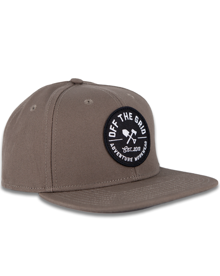 Black Off The Grid Surplus jobsite hat with a curved brim and adjustable strap for a comfortable, durable workwear accessory.