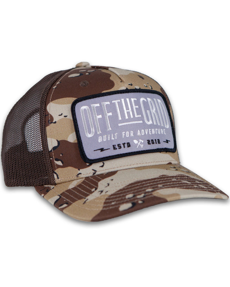Off The Grid Surplus Ranch Hand Hat in sable duck camo with black accents, featuring a rugged, wide-brim design.