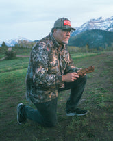 Off The Grid Surplus Ranch Hand Hat in sable duck camo with black brim, durable wide-brim hat for outdoor wear.