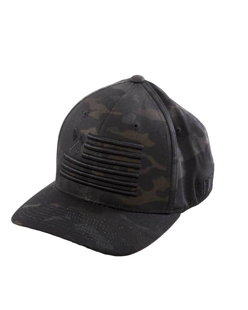 Black Flexfit Shovel N Bars hat by Off The Grid Surplus, adjustable headwear with embroidered design, available in five colors.
