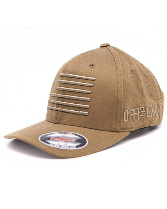 Off The Grid Surplus Shovel N Bars Flexfit Hat in black, size small/medium, featuring a stylish headwear design with five color options.