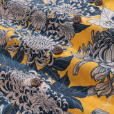 Yellow Hawaiian shirt for men by Outlets Yiume, short sleeve Japanese flower design with camp collar, 100% cotton fabric.
