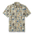 Vintage 1980s Hawaiian short sleeve shirt for men by Outlets Yiume featuring colorful vegetable and fruit print.