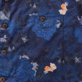 Dark blue Hawaiian shirt for men by Outlets Yiume, short sleeve cotton camp collar shirt with peony pattern.