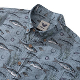 Gray fish-themed Hawaiian cotton short-sleeve men&