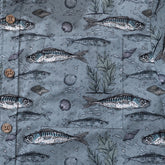 Gray fish print Hawaiian shirt for men by Outlets Yiume, cotton short-sleeve button-down Aloha shirt for casual wear.