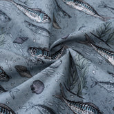 Gray fish print Hawaiian shirt for men by Outlets Yiume, short sleeve cotton button-down Aloha shirt.
