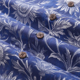 Blue and white Hawaiian shirt for men by Outlets Yiume, short sleeve, camp collar, 100% cotton with sunflower pattern.