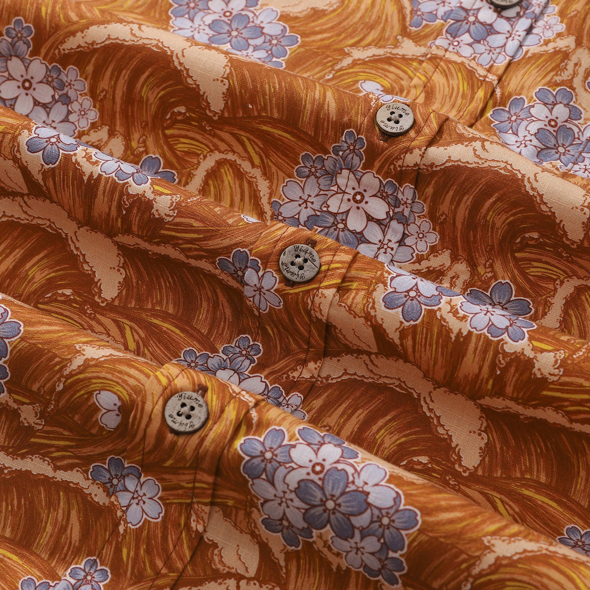 Men’s Hawaiian shirt by Outlets Yiume featuring a Sakura sea print, cotton fabric, short sleeves, and button-down design.