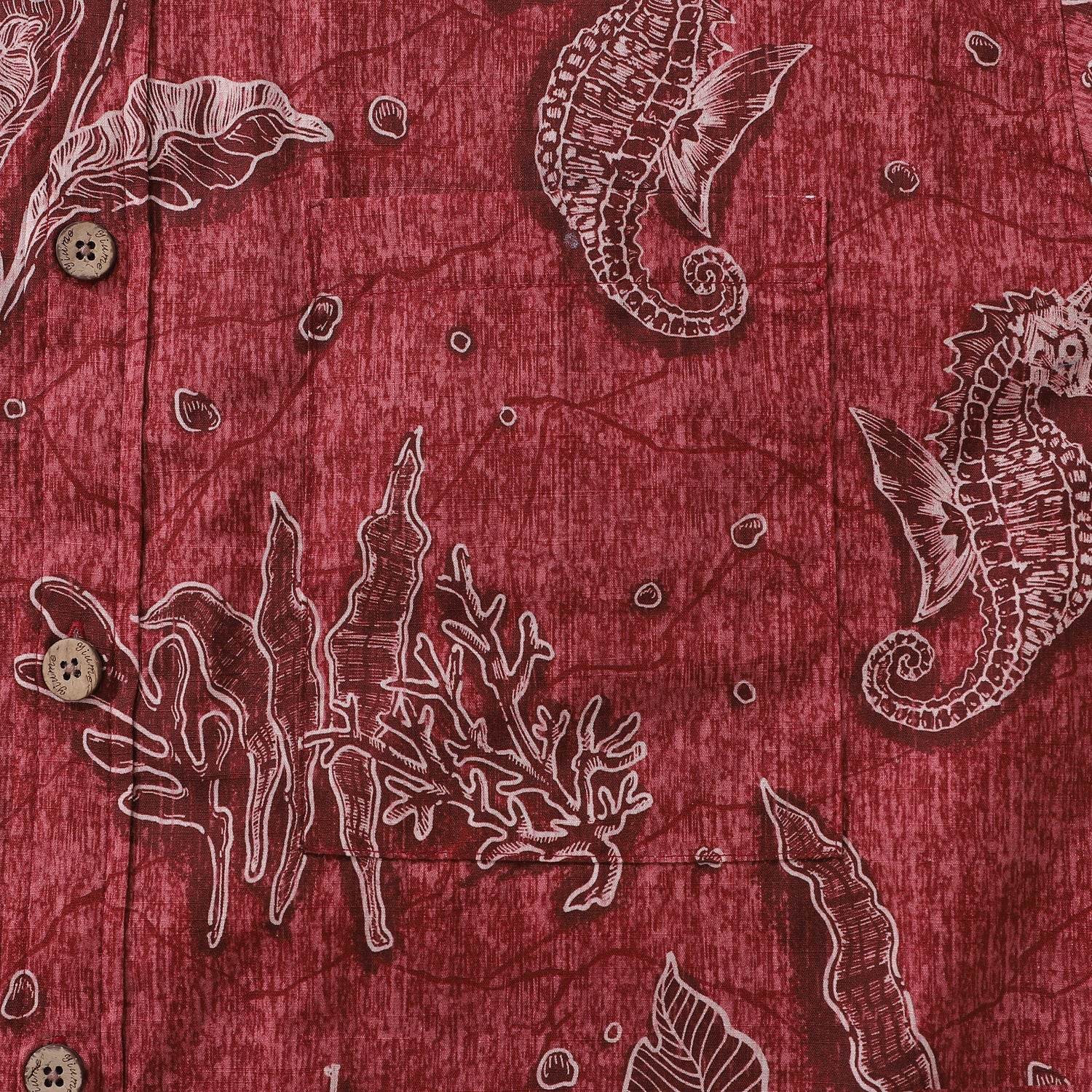 Red Hawaiian shirt for men by Yiume featuring seahorse pattern, short sleeve, button-down, 100% cotton, casual summer style.