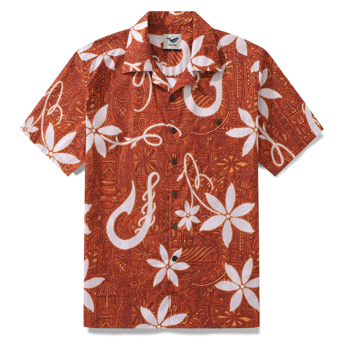 Red Hawaiian shirt for men by Outlets Yiume, short sleeve Tiki Hawaii shirt with camp collar made of 100% cotton.
