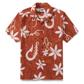 Red Hawaiian shirt for men by Outlets Yiume, short sleeve Tiki Hawaii shirt with camp collar made of 100% cotton.