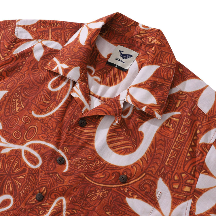 Red Hawaiian shirt for men by Outlets Yiume, short sleeve Tiki Hawaii shirt with camp collar, 100% cotton, casual summer style.