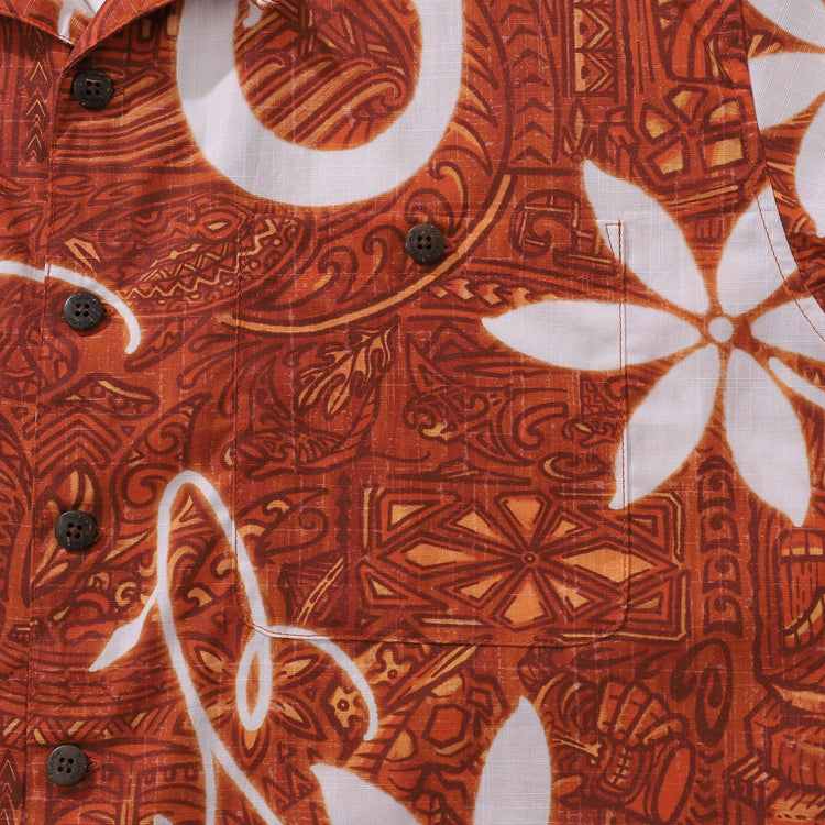 Red Hawaiian shirt for men by Outlets Yiume, short sleeve Tiki print with camp collar, 100% cotton, casual summer men&