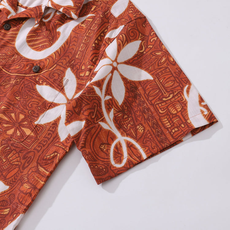 Red Hawaiian shirt for men by Outlets Yiume, short sleeve Tiki Hawaii shirt with camp collar, made of 100% cotton.