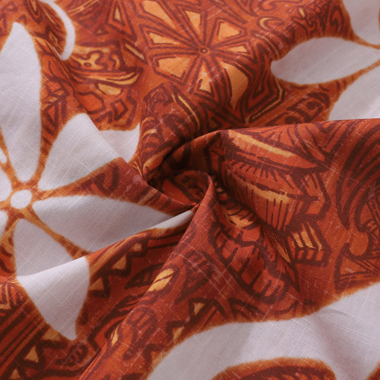 Red Hawaiian short sleeve shirt for men by Outlets Yiume, with tropical tiki print and camp collar in 100% cotton.