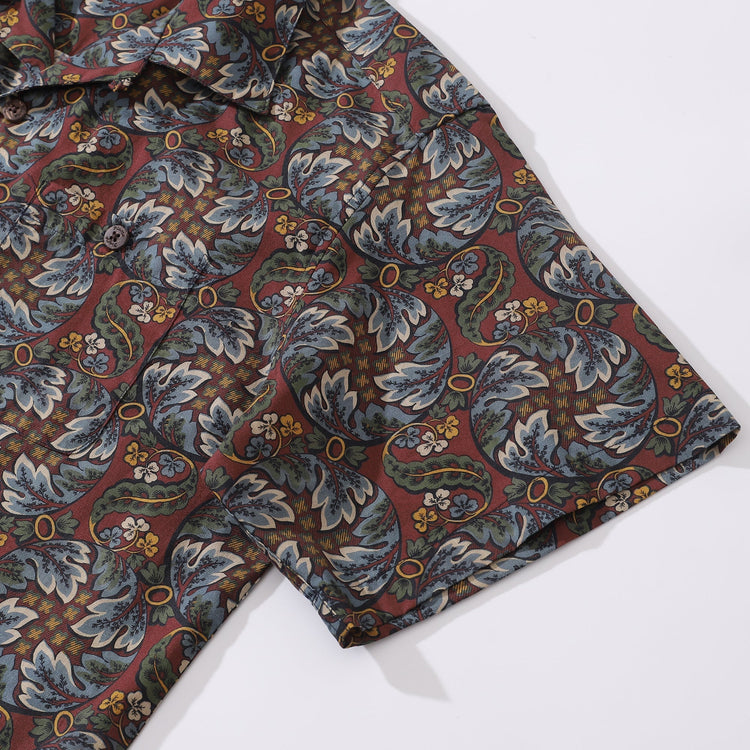 Vintage Hawaiian shirt for men by Outlets Yiume, short sleeve, vibrant cycle Morris design, 100% cotton, camp collar.