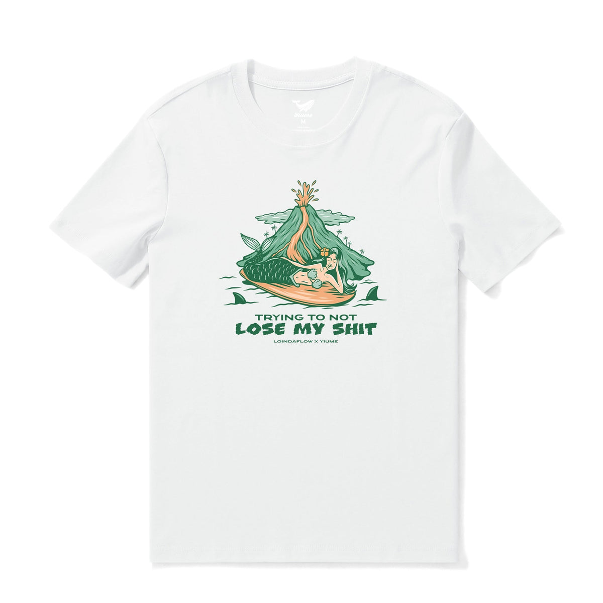 White Hawaiian T-shirt for men by Hang Loose, crew neck, 100% cotton, Outlets Yiume, casual tee shirt with tropical print.