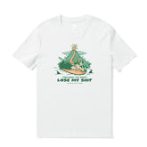White Hawaiian T-shirt for men by Hang Loose, crew neck, 100% cotton, Outlets Yiume, casual tee shirt with tropical print.