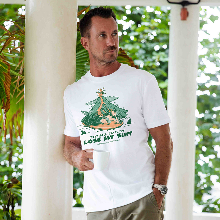 White Hawaiian T-shirt for men by Hang Loose, Outlets Yiume, crew neck, 100% cotton, casual summer tee shirt.