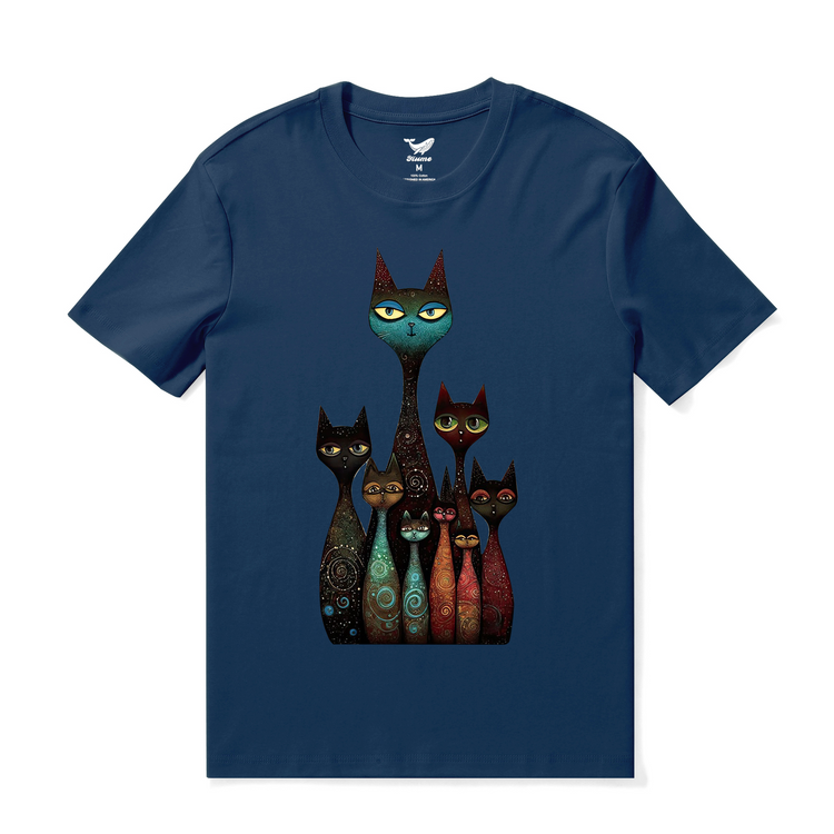 Navy blue Hawaiian T-shirt for men by Outlets Yiume featuring a happy cats graphic, crew neck, 100% cotton, casual tee shirt