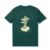 Dark green Hawaiian T-shirt for men by Outlets Yiume, crew neck, 100% cotton, featuring tropical surf-inspired design.