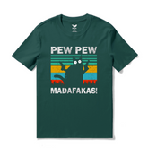Dark green Hawaiian T-shirt for men with Pew Pew Madafakas Cat graphic, crew neck, made of 100% cotton by Outlets Yiume.