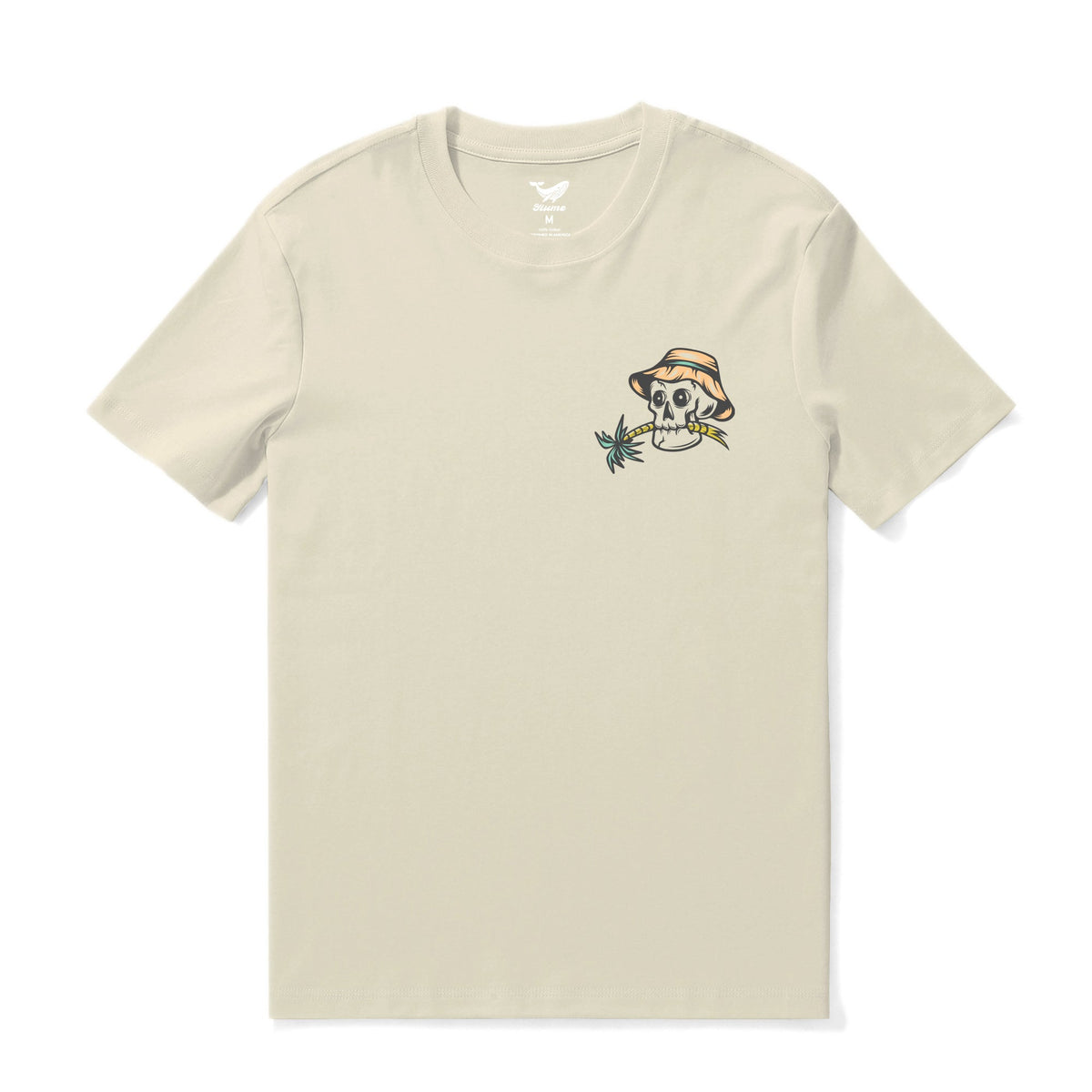 Beige Hawaiian T-shirt for men by Outlets Yiume, crew neck, 100% cotton with tropical print design.