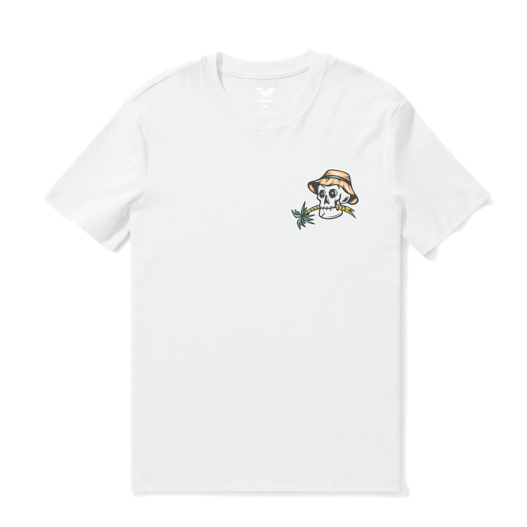 White Hawaiian T-shirt for men by Loindaflow, crew neck, 100% cotton, featuring tropical print, from Outlets Yiume.
