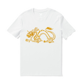 White Hawaiian T-shirt for men by Outlets Yiume featuring a Year of the Dragon design, crew neck, 100% cotton.