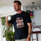 Black Hawaiian T-shirt for men featuring Year of the Dragon design, crew neck, 100% cotton from Outlets Yiume.