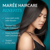 Maree Keratin Hair Treatment bottle with applicator brush, designed to smooth and strengthen hair.