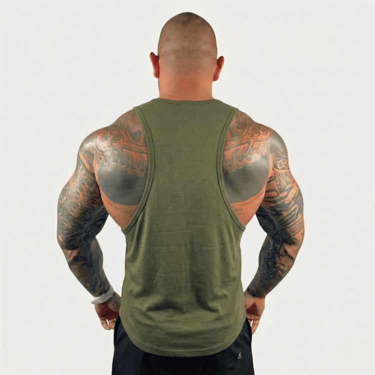 Black Physique Bodyware Drop Arm Tank Top featuring a sleeveless design and drop arm style, ideal for workout or casual wear.