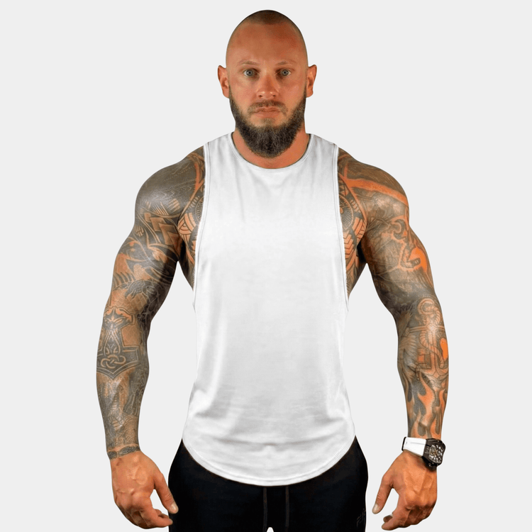 Black Physique Bodyware Drop Arm Tank Top with wide arm openings, designed for athletic and casual wear.