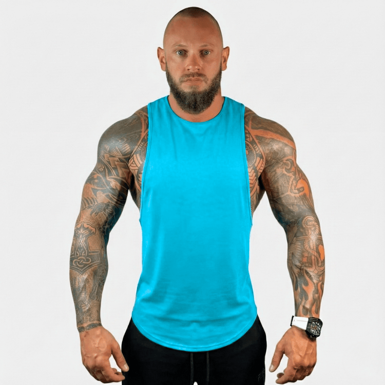 Black Physique Bodyware Drop Arm Tank Top with wide armholes, designed for athletic and casual wear.