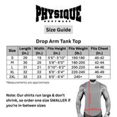 Black Physique Bodyware Drop Arm Tank Top with wide armholes, designed for active wear and athletic style.