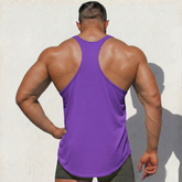 Black Physique Bodyware Stringer Tank Top on a mannequin, highlighting a fitted sleeveless athletic design for bodybuilders.