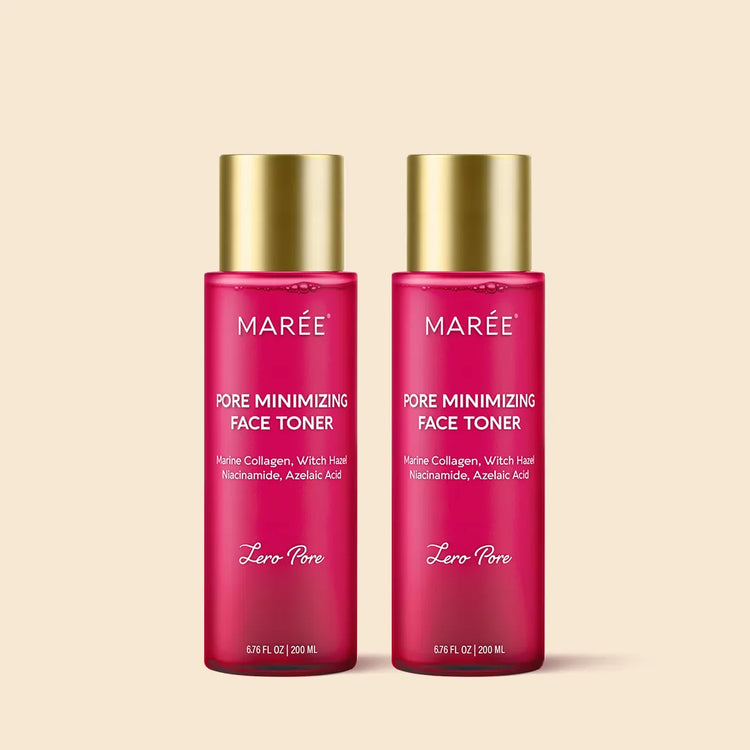 Maree Hydrating Pore Refining Toner showing clear bottle with label, designed to minimize pores and promote smooth, flawless skin